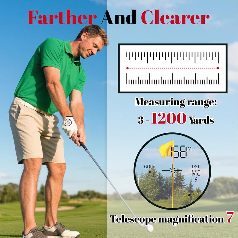 NOVOPUTT Golf Range Finder with Slope -1200 Yards Laser Rangefinder for Golf & Hunting,7X Magnification,Flag Locking Vibration,USB-C Rechargeable & Magnet Stripe,Best Golf Accessories Gift with Hard Shell Case - Image 3